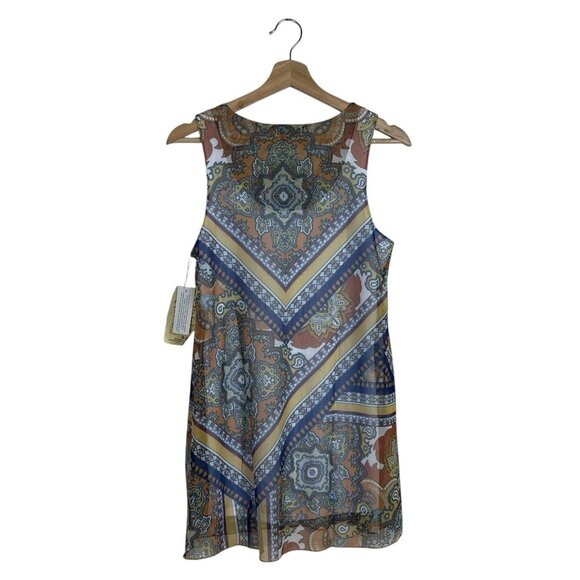 One World Tunic Tank Top Small Medium XL Mesh Overlay Blue Orange Rhinestone Art - Picture 3 of 11